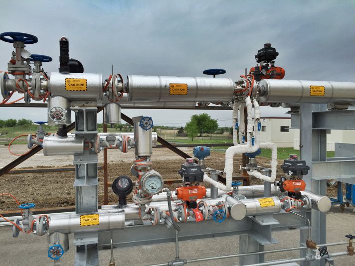 Stellar heat tracing installed on process piping at a plant site for flow assurance — documented project 2